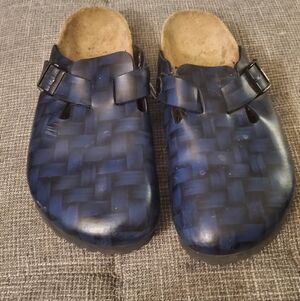 Birkenstock WomensBlue Woven-Pattern Slip-On Clogs Sz 9 -40-